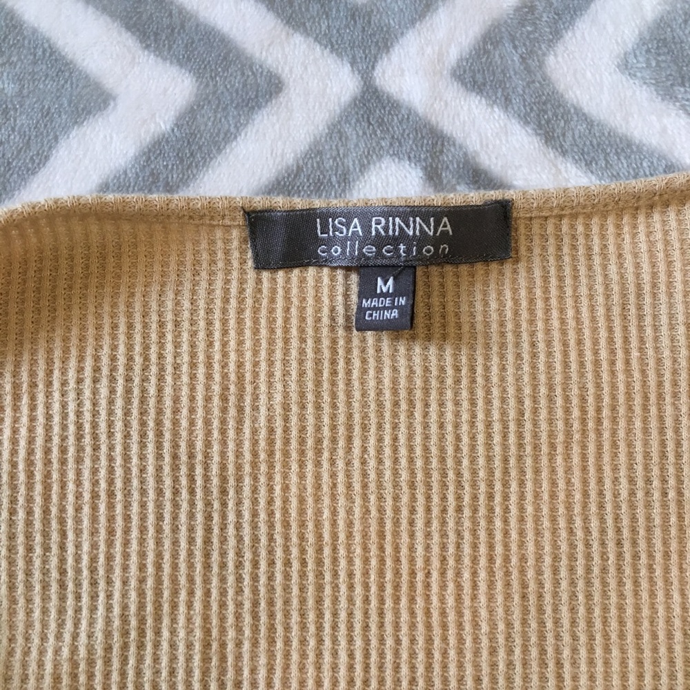 Lisa Rinna Collection Tan Cardigan, Faux Suede Mixed Fabric Open Front - Picture 2 of 3